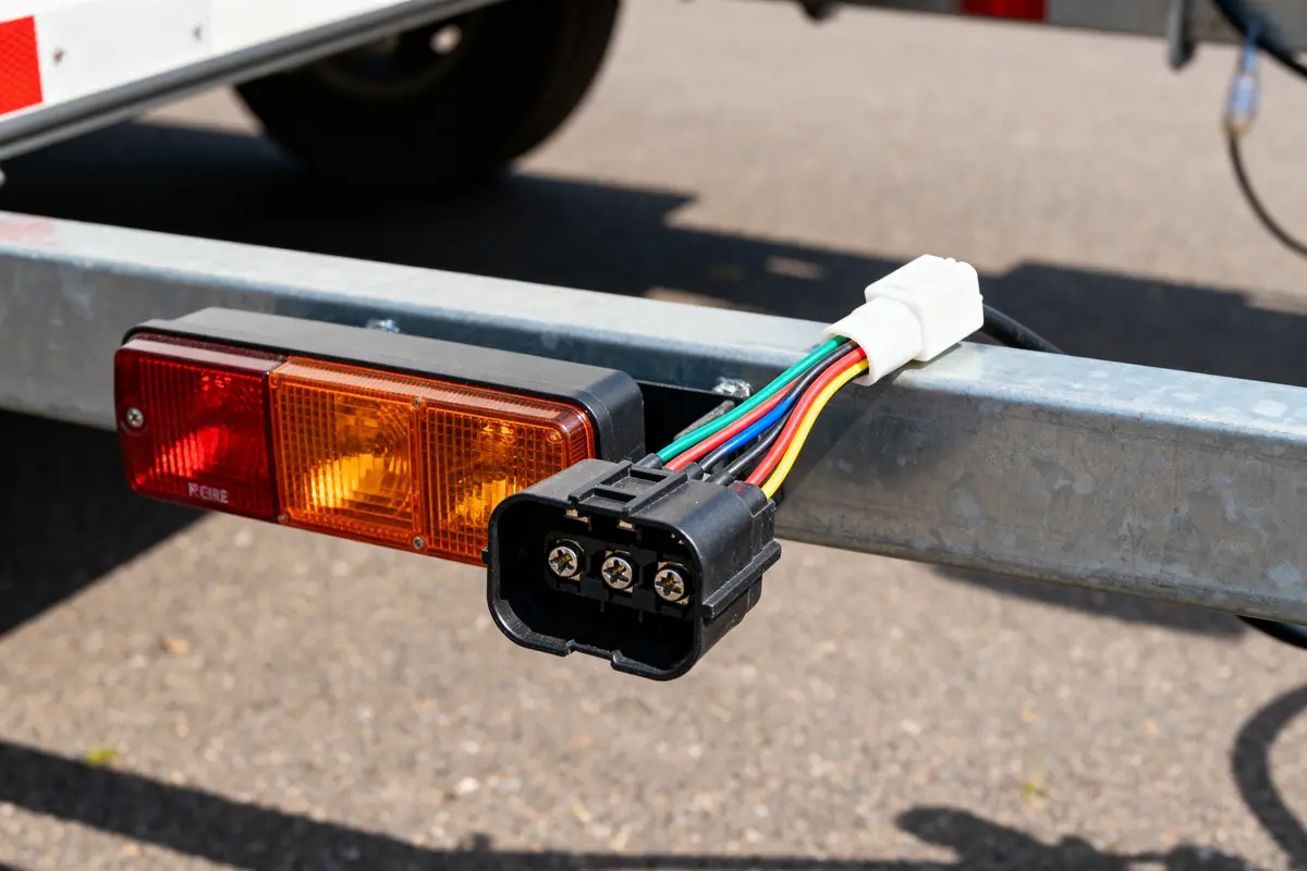 Connecteur coloré pour branchement des feux de remorque à cinq fils sur attelage
