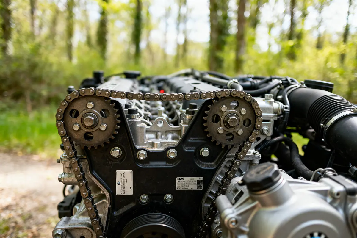 Chaîne de distribution et engrenages illustrant la fiabilité du moteur BMW N47