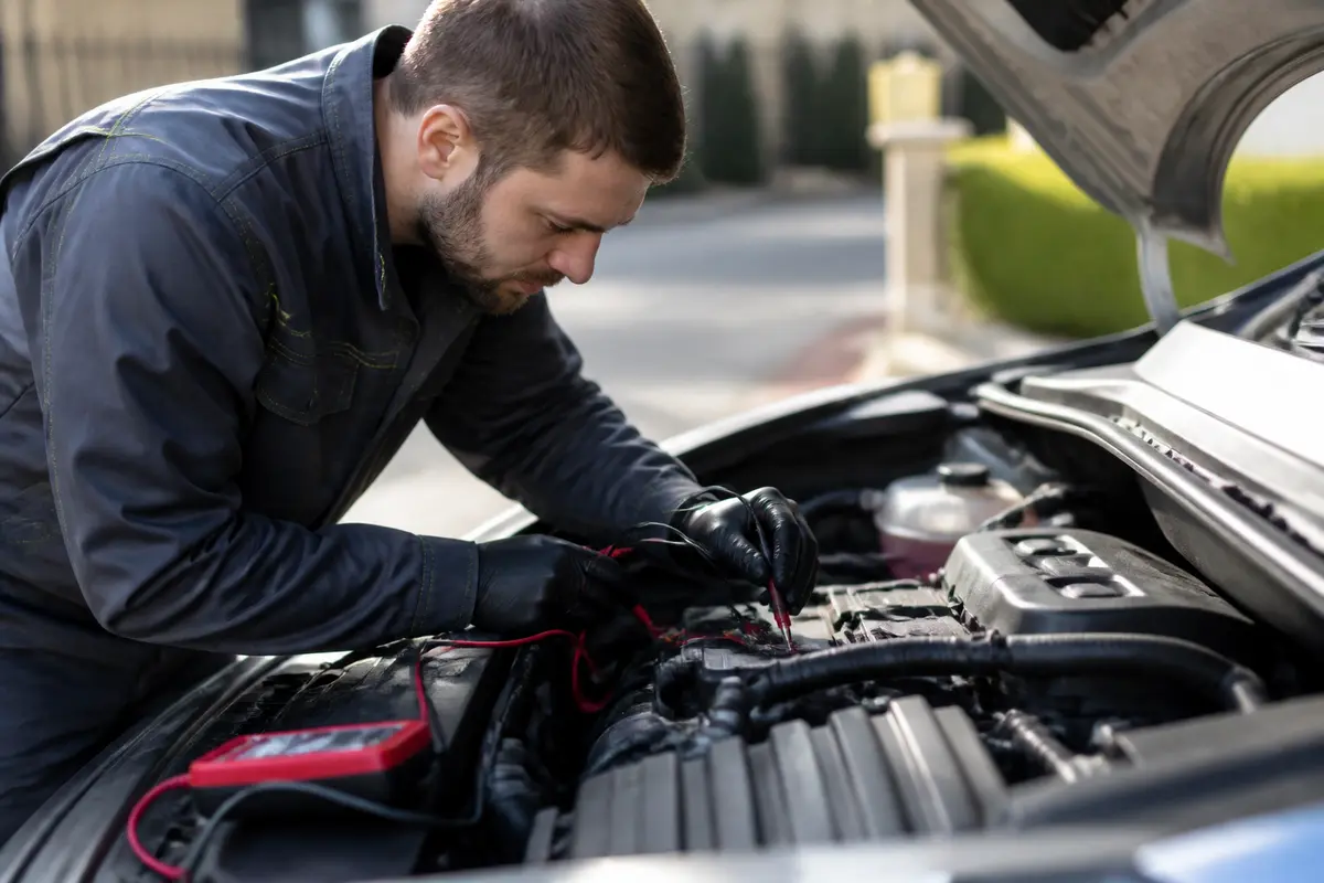 Mécanicien diagnostiquant le moteur d'une voiture pour le code d'erreur P0487